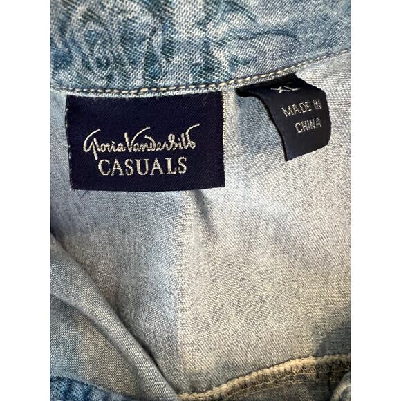 Vintage 90s Gloria Vanderbilt Rose Print chambray shirt XL - Picture 5 of 7